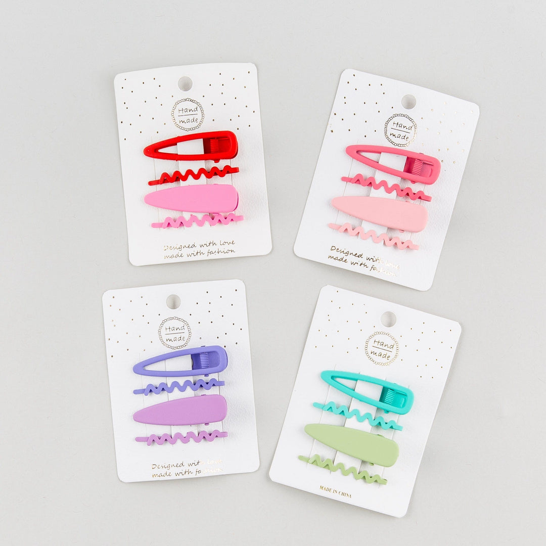 4pc Solid Hair Clip Set Red