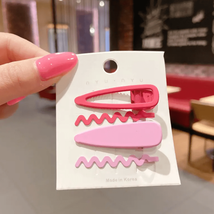 4pc Solid Hair Clip Set Pink