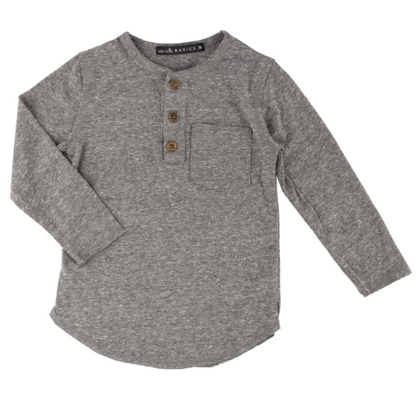 Basics Buzz Long Sleeve Henley Heather Grey