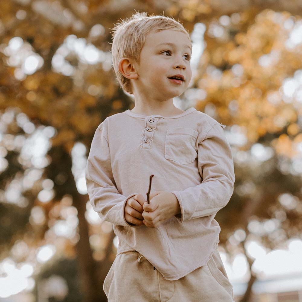 Little Gals Buzz Long Sleeve Henley Oatmeal