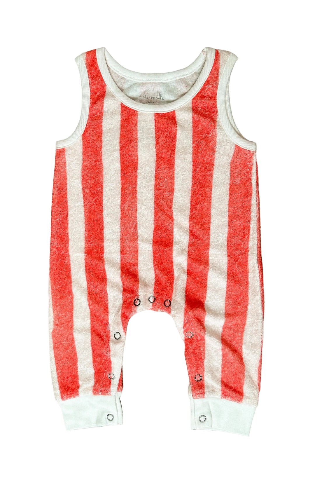 Red and white striped baby romper on a white background