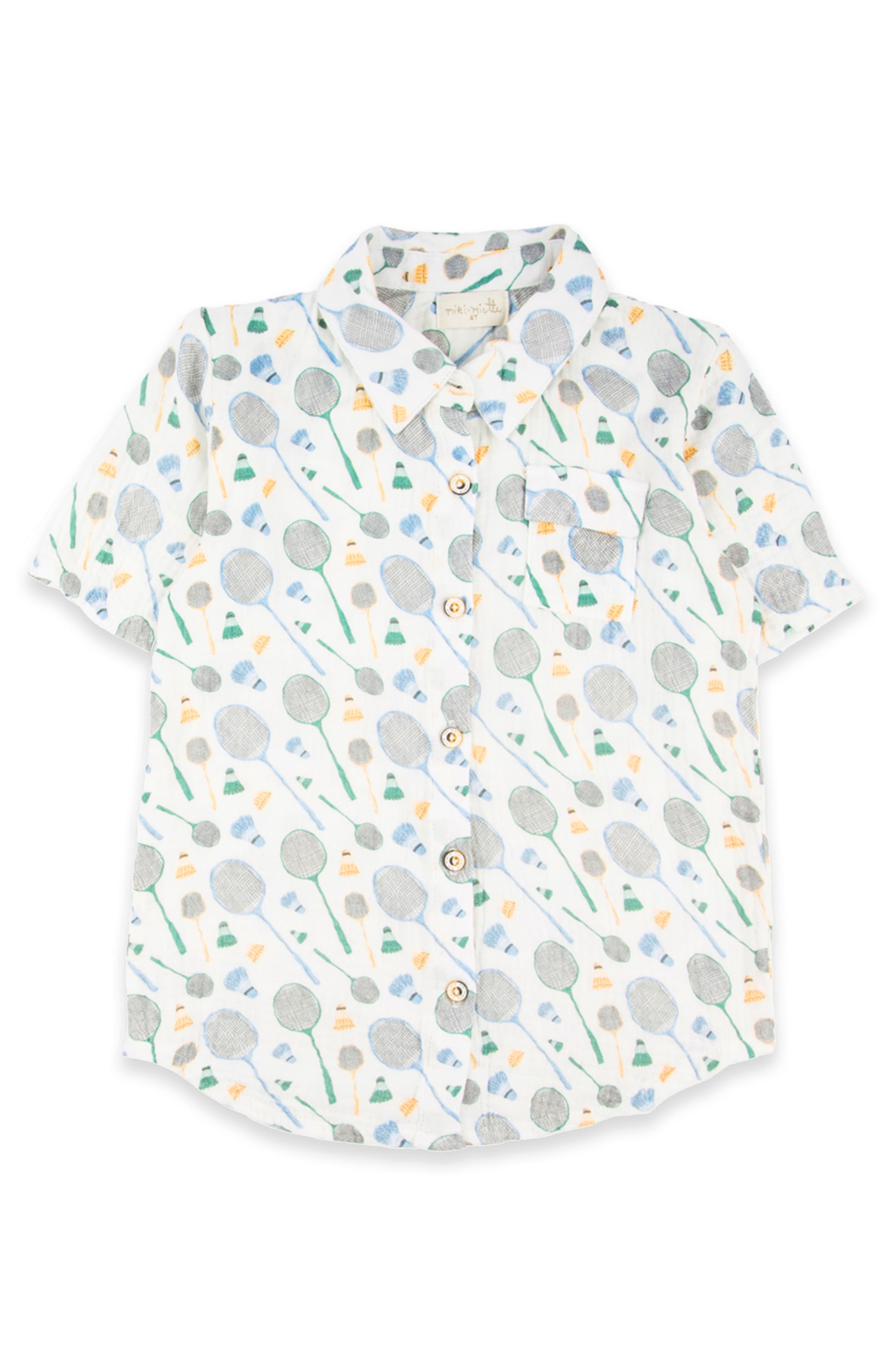 JERRY SHORT SLEEVE BUTTON UP BADMINTON RAQUET