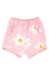 Pink shorts with white daisy flowers on a white background
