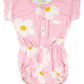 Pink baby romper with daisy flower pattern on a white background
