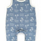Miki Miette blue cotton gauze boys baby romper with white palm tree and wave pattern on a white background