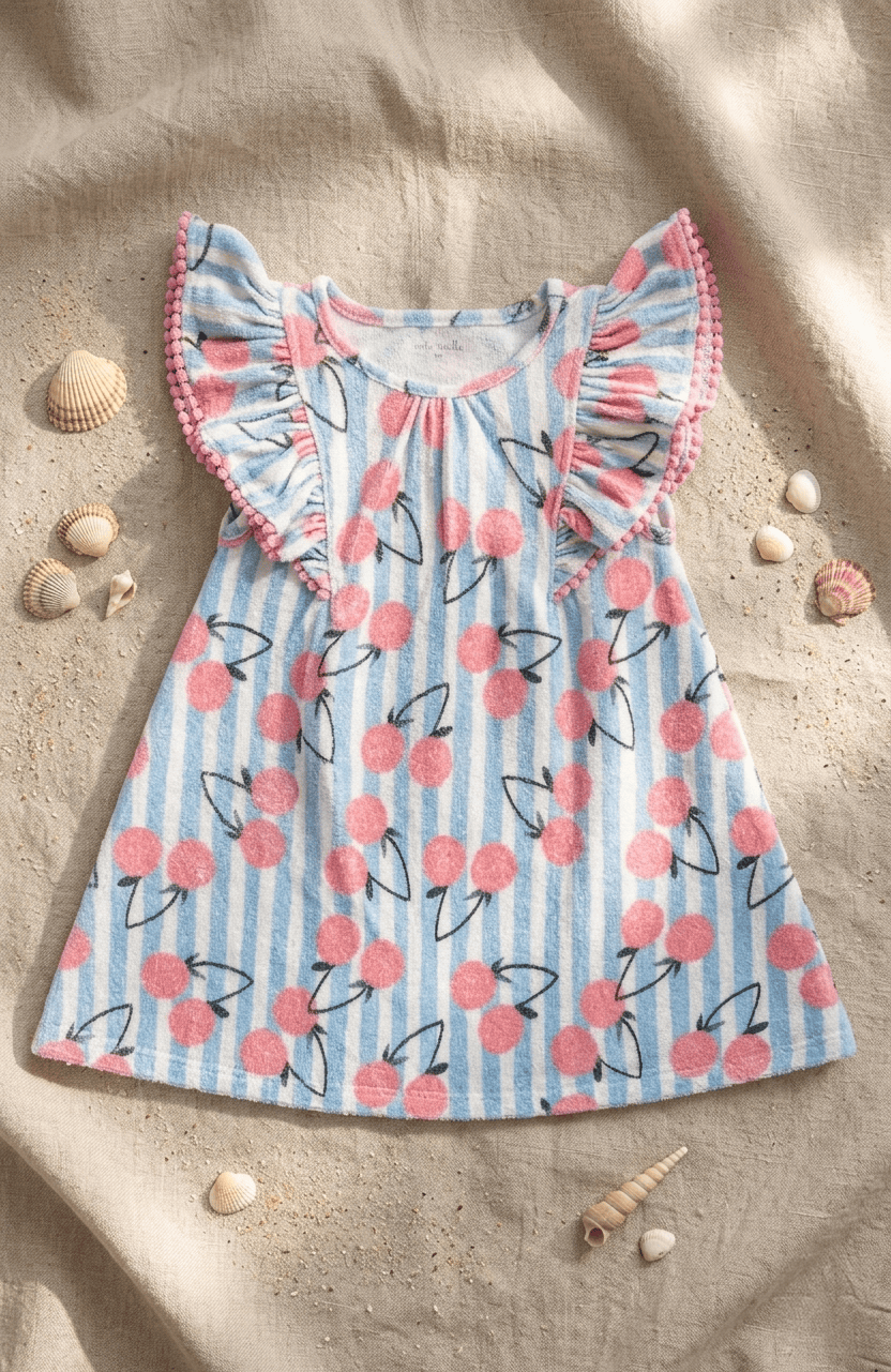 Miki Miette blue stripe and pink cherry print girls dress