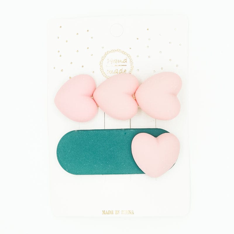 Puffy Heart Hair Clip Set Pink