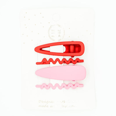 4pc Solid Hair Clip Set Red