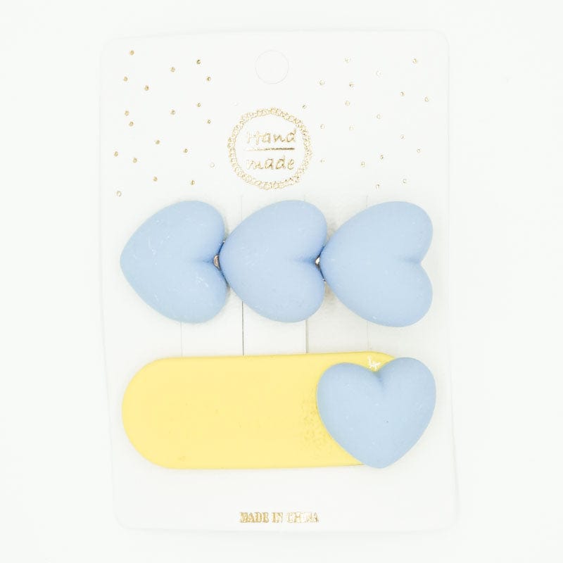 Puffy Heart Hair Clip Set Blue