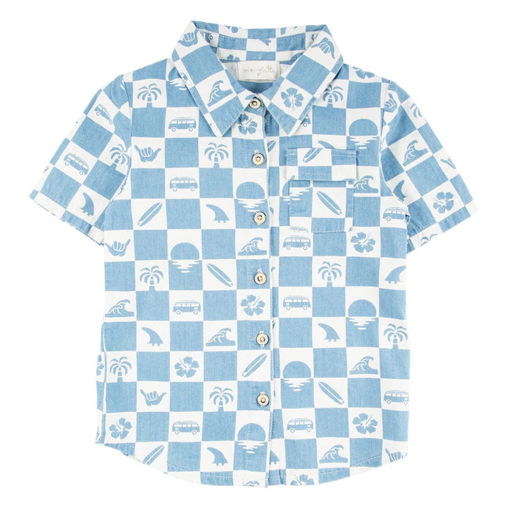 JERRY SHORT SLEEVE BUTTON UP POINT BREAK CHECKERBOARD