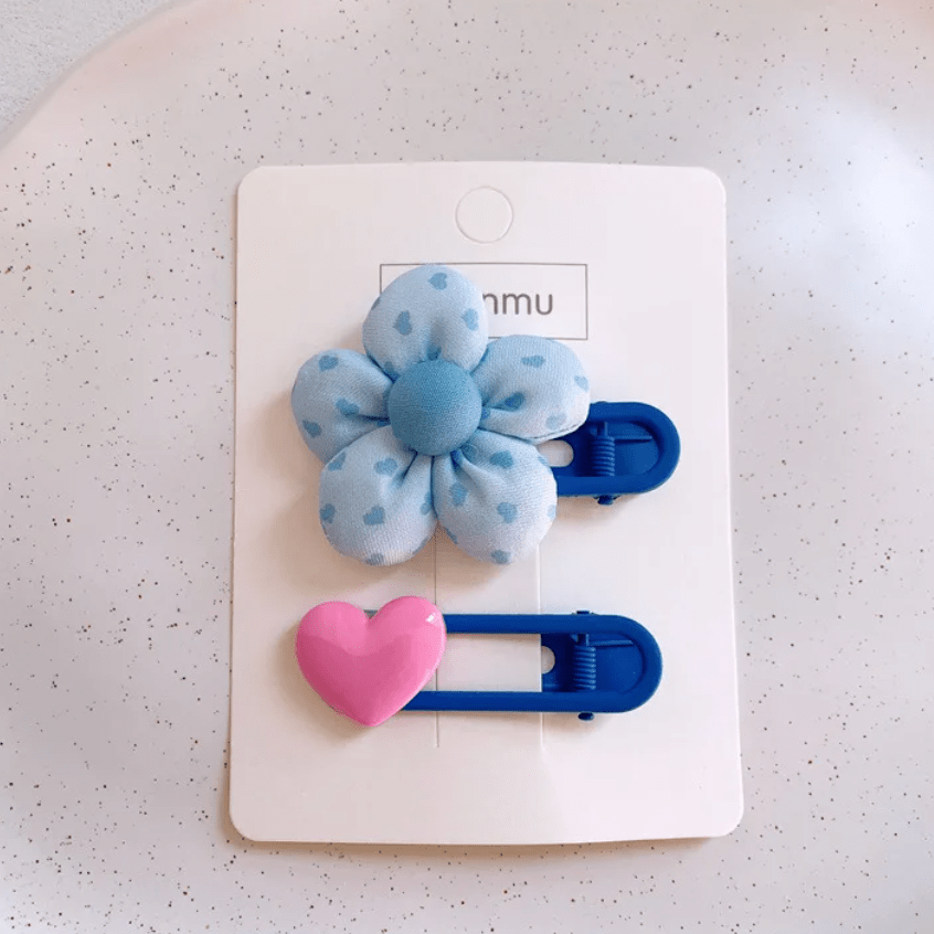 Fabric Flower Hair Clip Set Blue