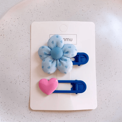 Fabric Flower Hair Clip Set Blue