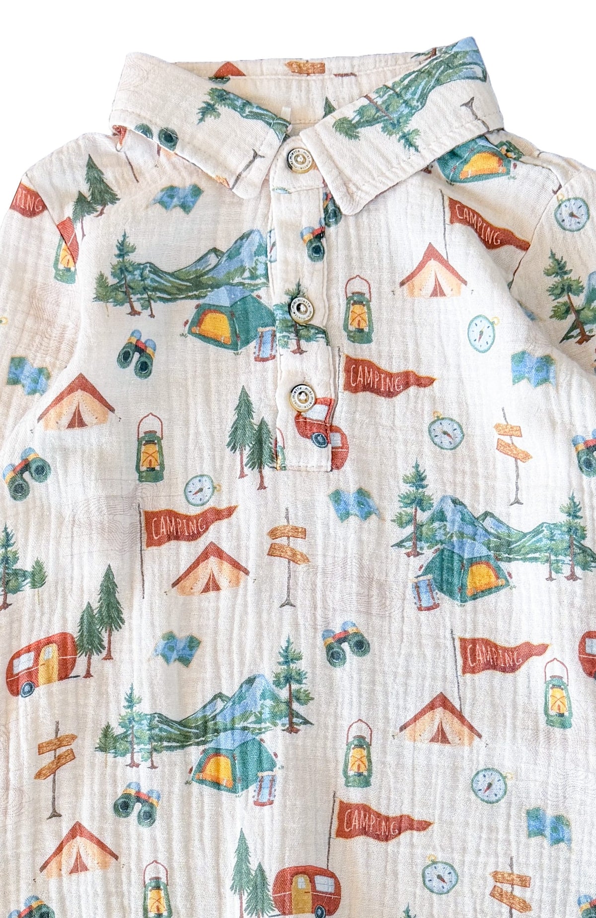 Baby Boy Happy Camper Teddy Buttondown Romper