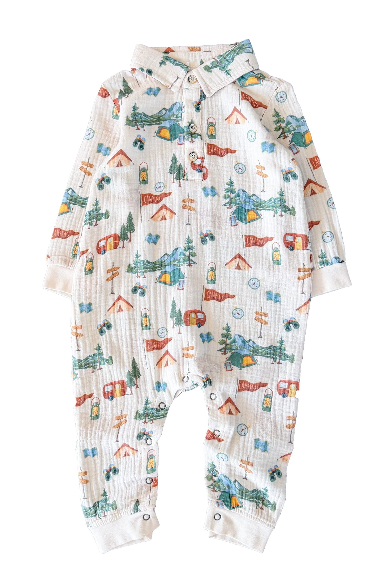 Baby Boy Happy Camper Teddy Buttondown Romper