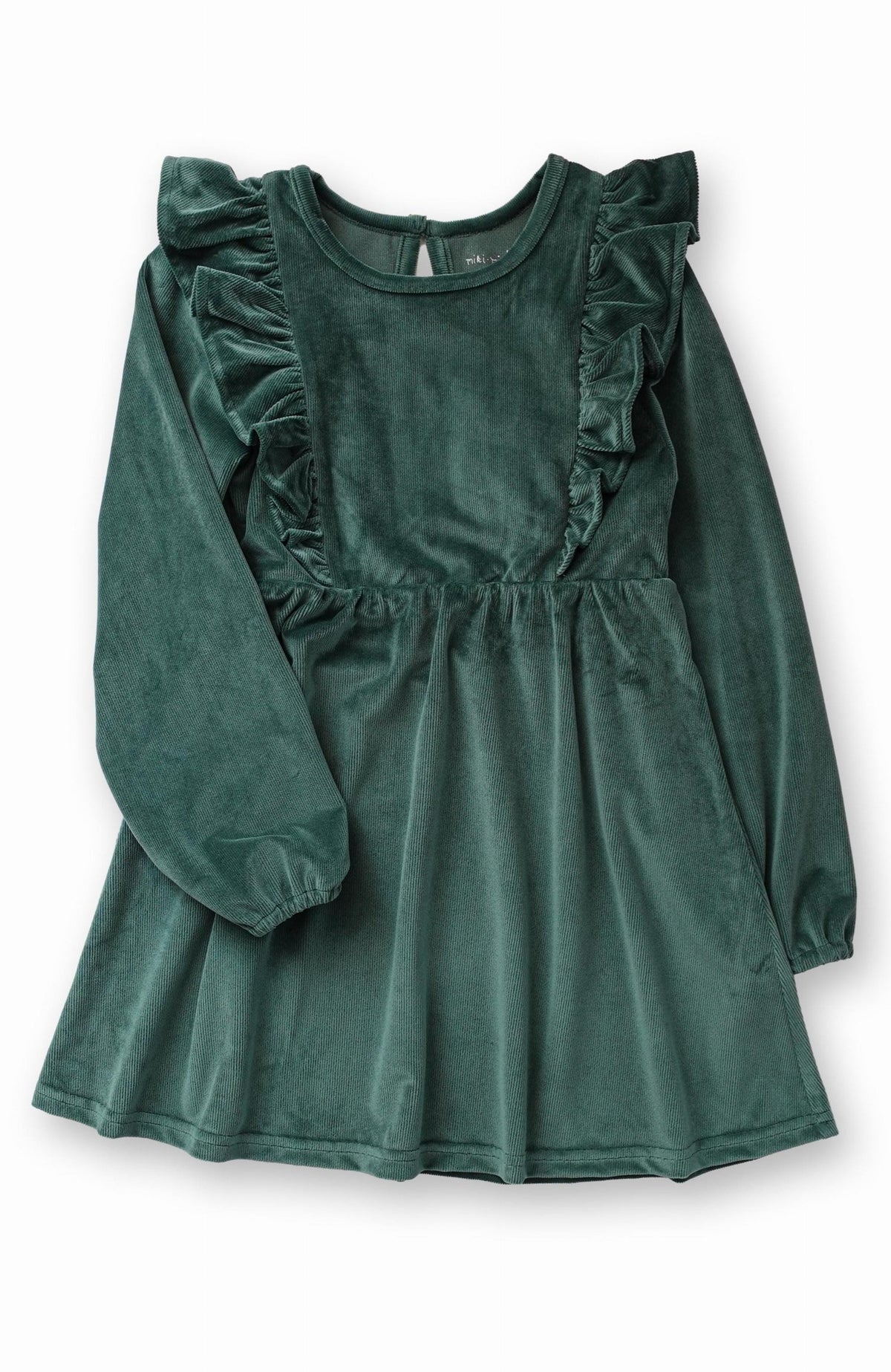 Girls Pine Stretch Corduroy Carina Ruffle Dress