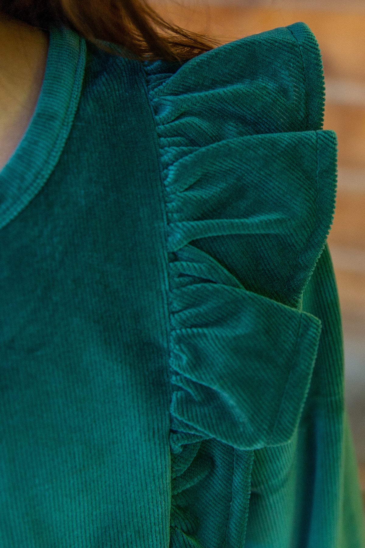 Girls Pine Stretch Corduroy Carina Ruffle Dress