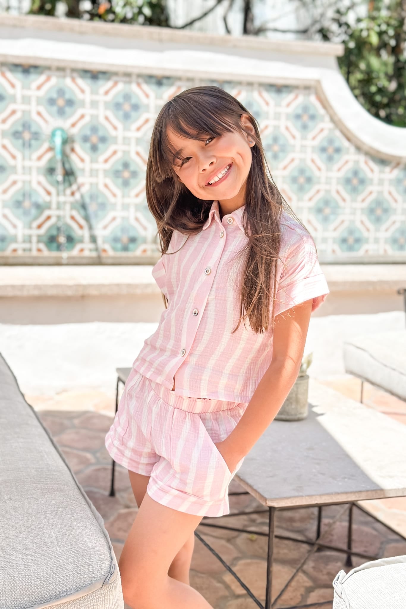 Girls Pink Surf Dakota Boxy Buttondown