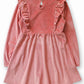 Girls Rose Stretch Corduroy Carina Ruffle Dress