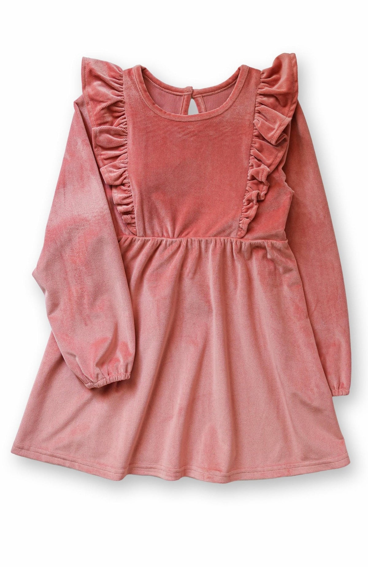 Girls Rose Stretch Corduroy Carina Ruffle Dress