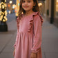 Girls Rose Stretch Corduroy Carina Ruffle Dress