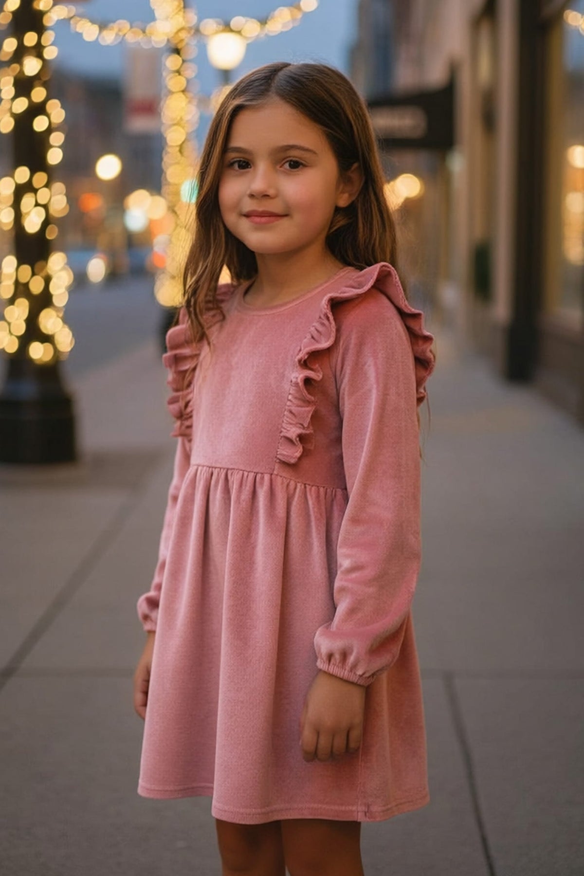 Girls Rose Stretch Corduroy Carina Ruffle Dress