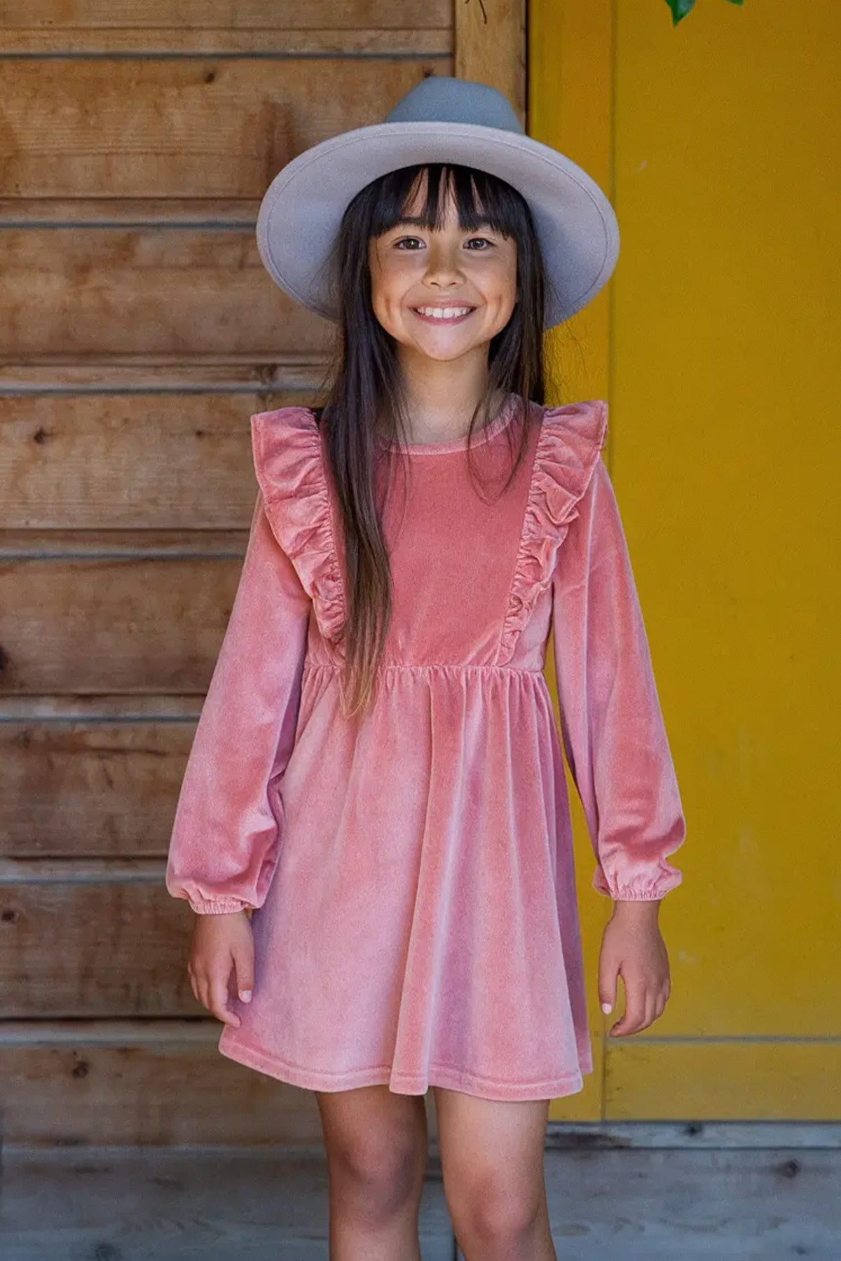 Girls Rose Stretch Corduroy Carina Ruffle Dress