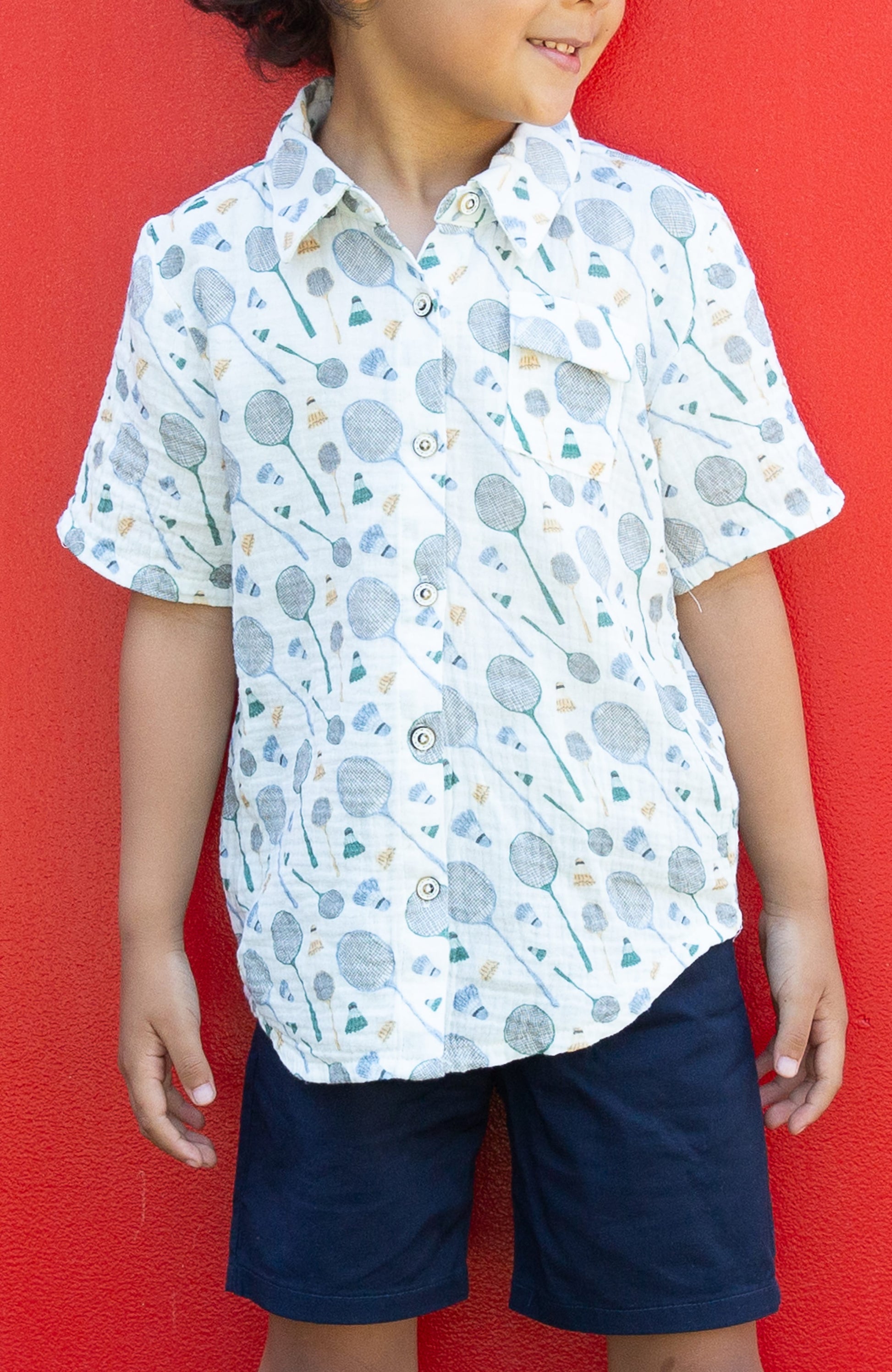 JERRY SHORT SLEEVE BUTTON UP BADMINTON RAQUET