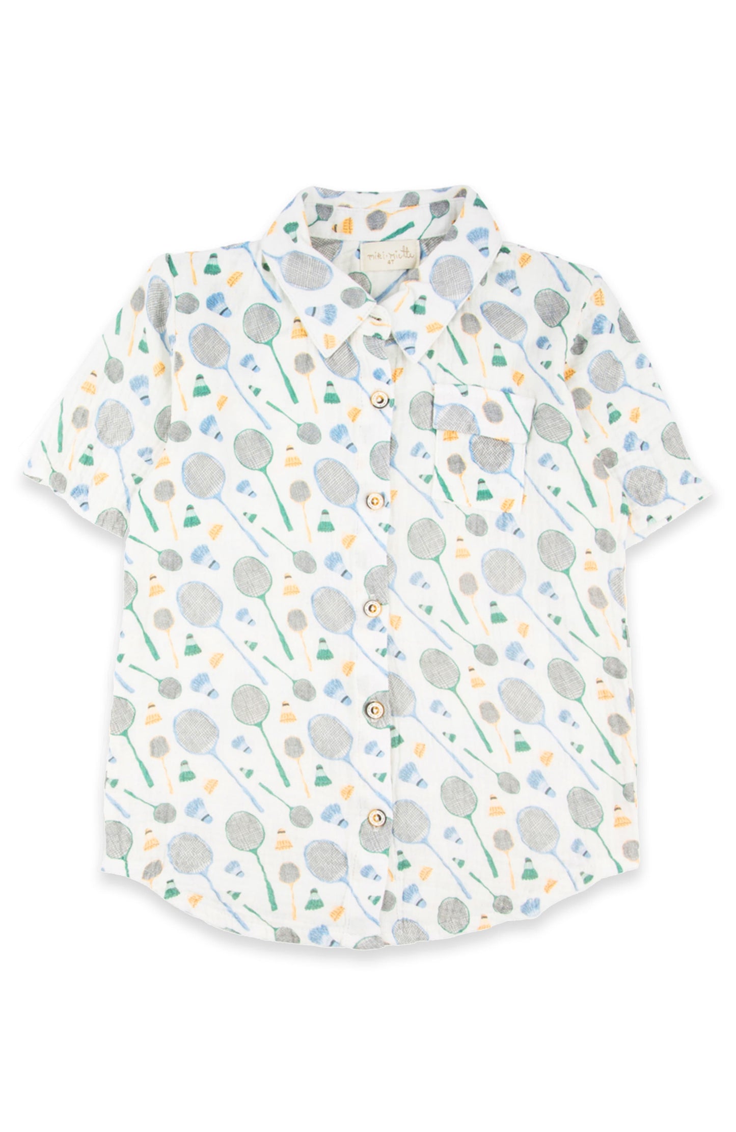 JERRY SHORT SLEEVE BUTTON UP BADMINTON RAQUET