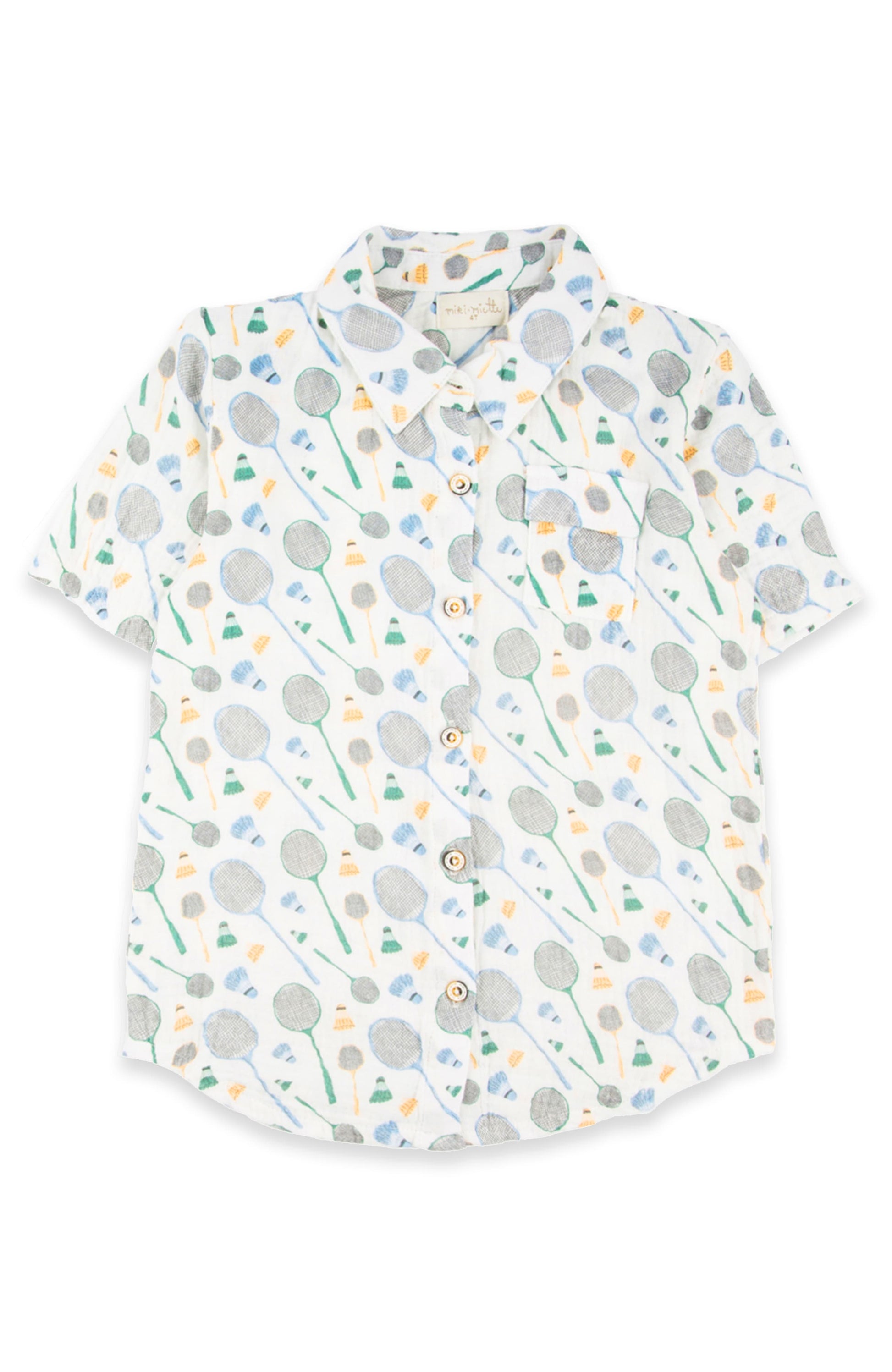 JERRY SHORT SLEEVE BUTTON UP BADMINTON RAQUET