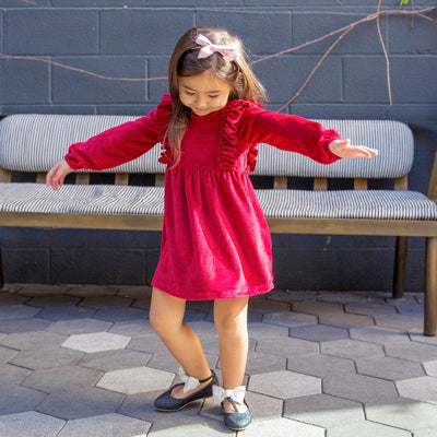 Little Gals Caitlin Dress Red Velour
